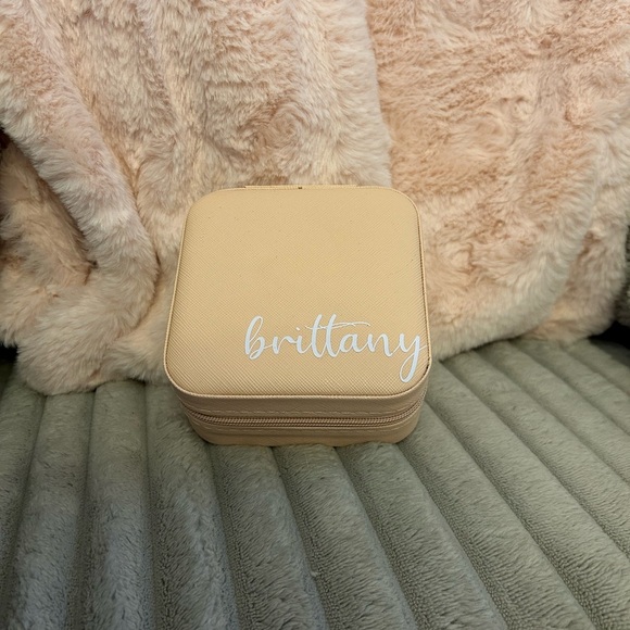 Jewelry - Travel Nude Pink Jewelry Case Box with “Brittany” vinyl lettering NWOT